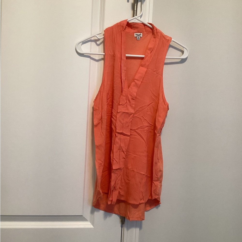 Splendid Orange Ruffled Sleeveless Blouse